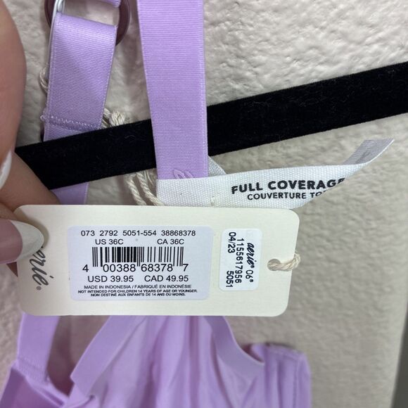 Smoothez by Aerie Bra Beige Full Coverage Unlined Underwire 36C  Purple New - Picture 3 of 7